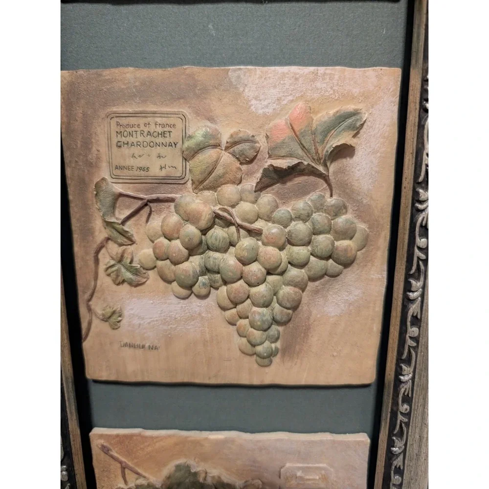 Danhui Nai‎ Grapes Wall 3D Art 4 Panel Framed Resin Wall Hanging Tuscan Signed